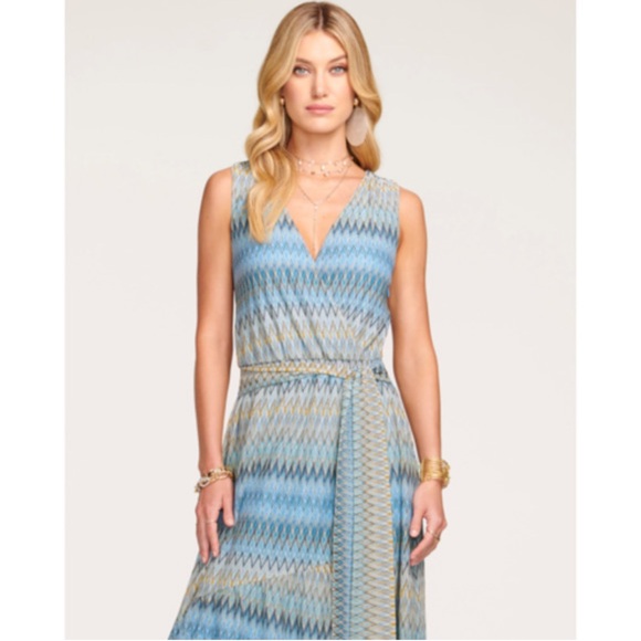 Ramy Brook Elena V-Neck Chevron Print Midi Dress - Picture 2 of 7